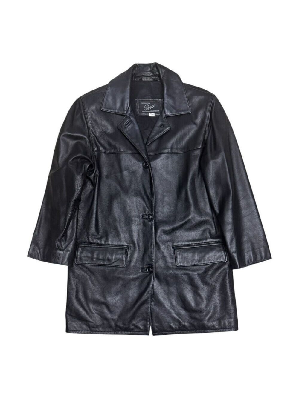 VINTAGE BECO LEATHER Black Business Casual Trench retro Jacket Coat Womens XS